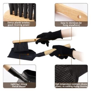 Fireplace Ash Shovel and Brush Set- Upgraded Metal Coal Shovel and Hearth Brush Set Large Fireplace Tools with Silicone Gloves Fire Pit Accessories for Fireplace Wood Stove Hearth Cleaning