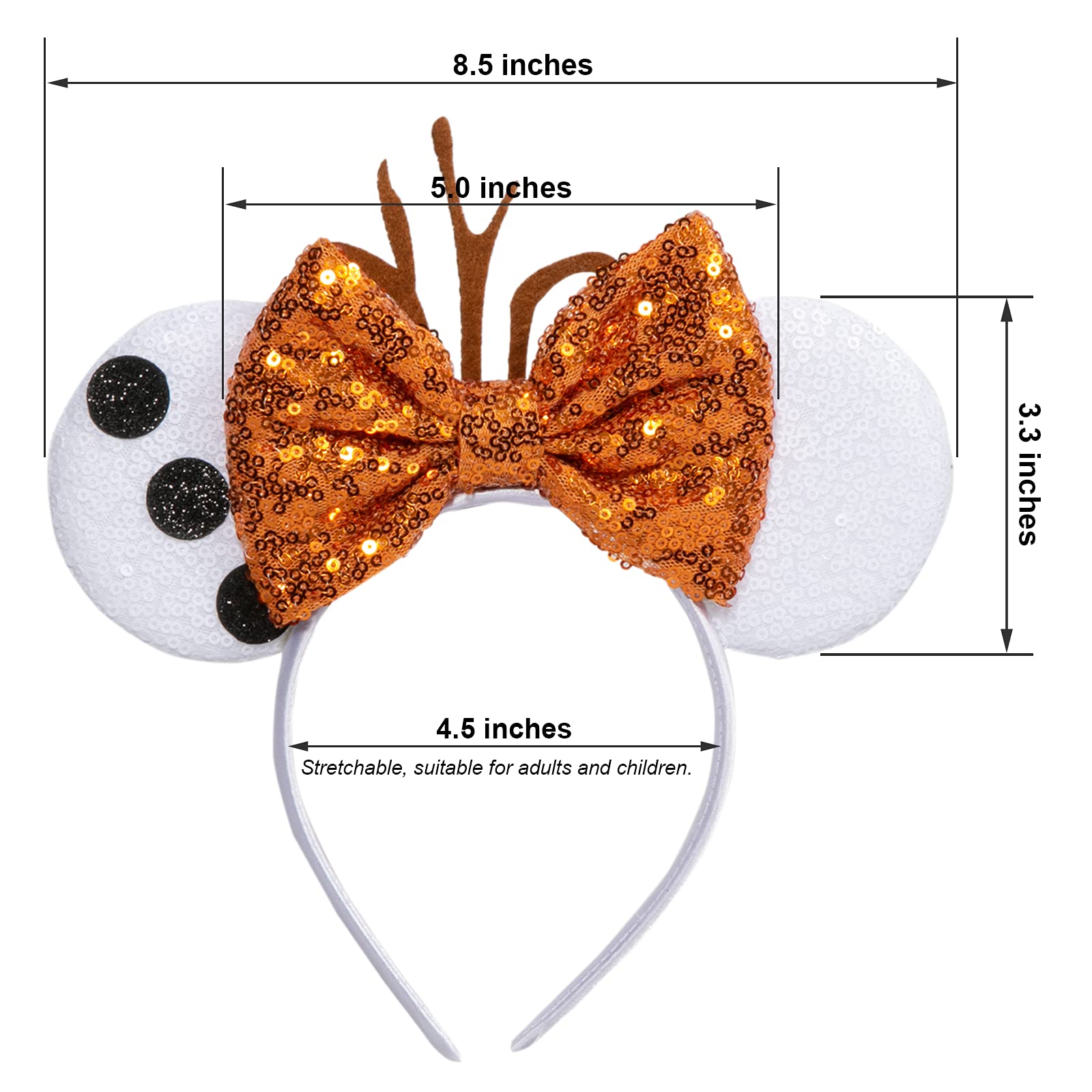 CHuangQi Mouse Ears Headband with Shiny Bow, Double-sided Sequins Glitter Hair Band, for Birthday Party Celebration & Event (XC16)