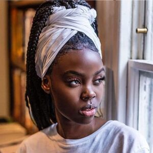 Youme Head Wrap Scarf Stretch Jersey Turban Headwraps African Head Wraps Breathable Soft Hair Wrap for Black Women, Black+Light Brown+ Beige+White, Large