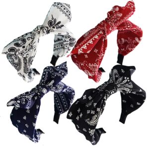 lvyeer paisley print wide bow headbands for women bandana rabbit ear elastic hairband cute knot headbands hair accessories (style 1: (red, white, navy, black)