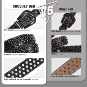 SUOSDEY Men Women Fashion Rhinestone Belt Western Cowgirl Bling Studded Design Leather Diamond Belt for Jeans Dress