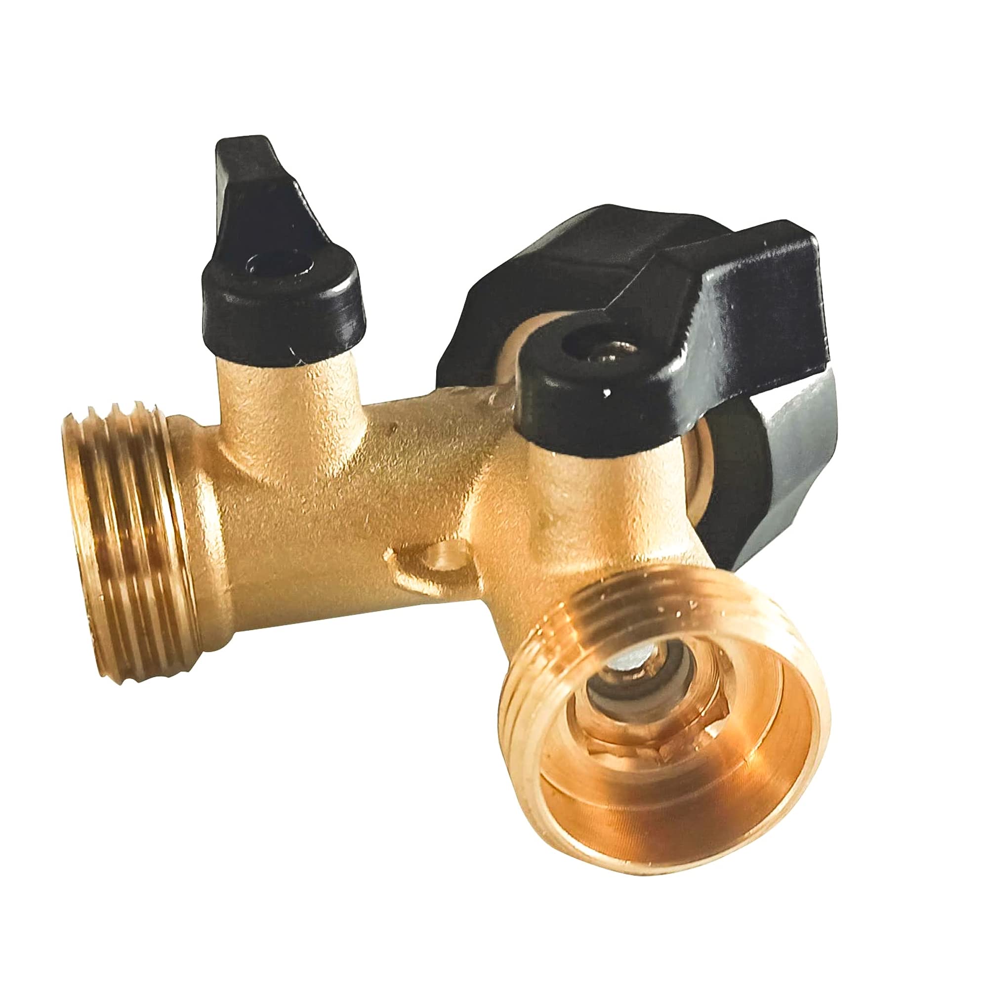 Brass Garden Hose Splitter 2 way Heavy Duty, Brass Hose Y Splitter 2 Valves, Y conneector with 2 Extra Rubber Washers