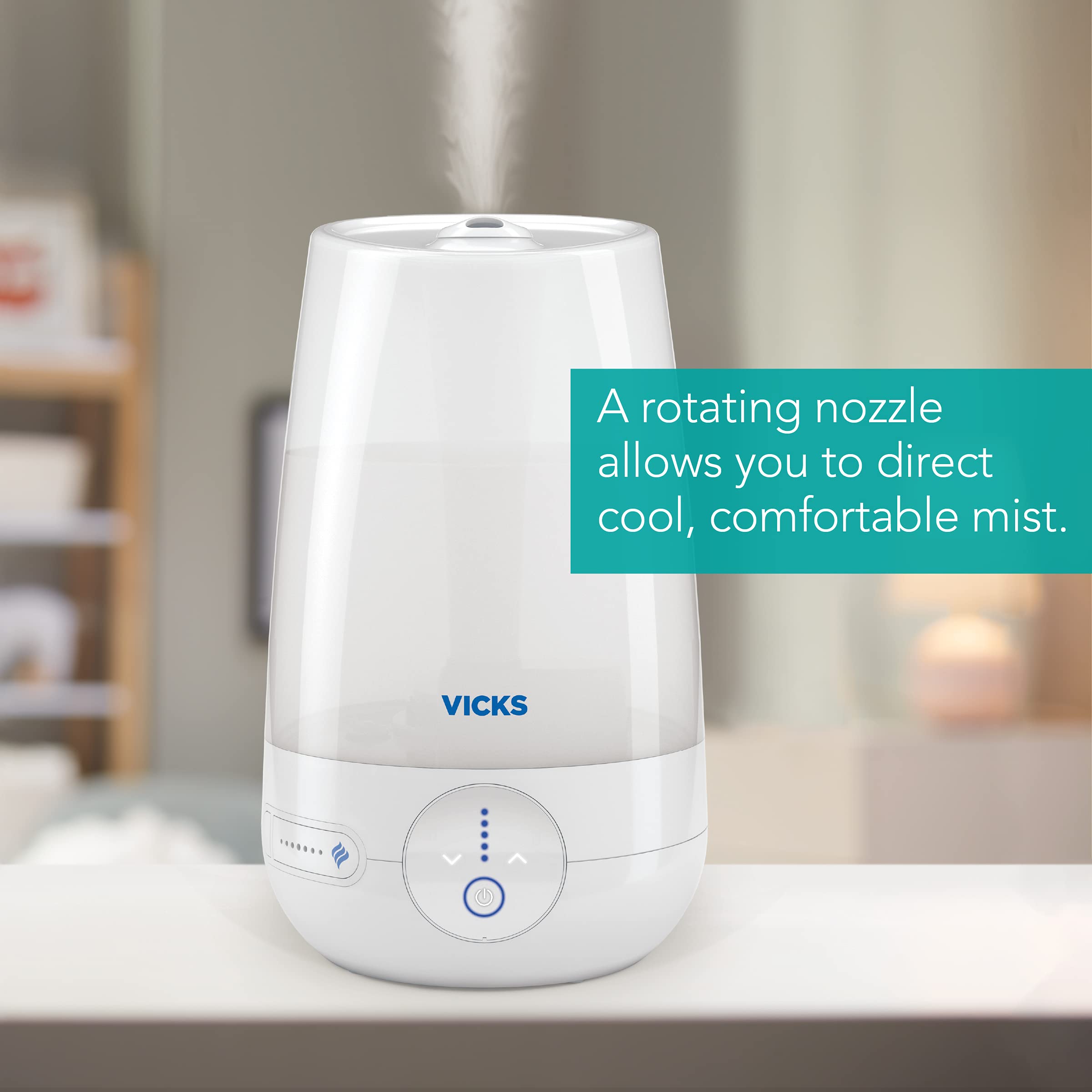 Vicks FilterFree Plus Cool Mist Plus Humidifier (VUL565), Medium Room –Filter-Free Cool Mist Humidifier for Baby, Kids and Adult Rooms, Works with Vicks VapoPads