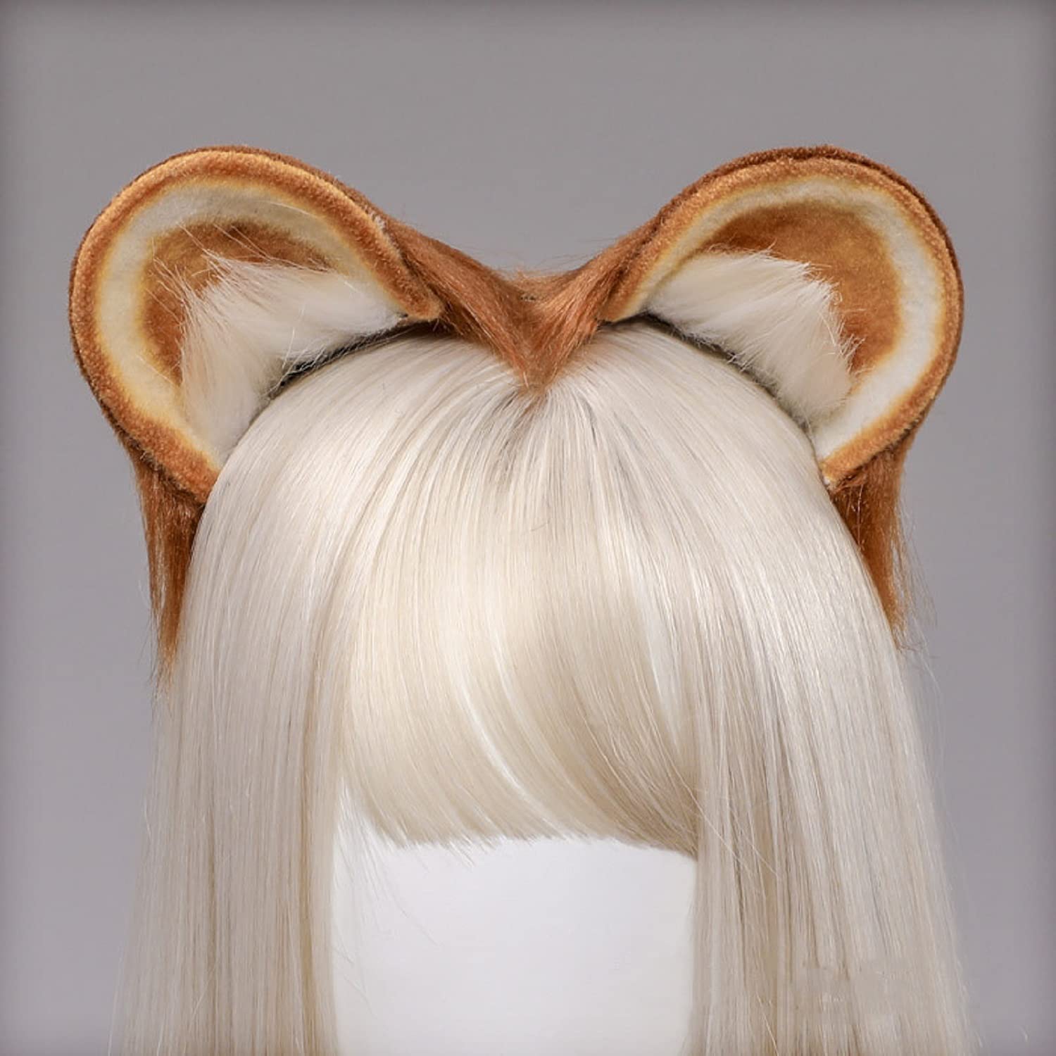 Fxaelian Cosplay Fox Wolf Bear Hamster Monkey Cat Dog Ears Headband Hairband Hair Clips Halloween Costume Party Headpiece Headwear Hair Accessories Brown