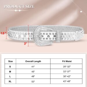 WHIPPY Women Rhinestones Leather Belt Bling Studded Western Cowgirl Waist Belt for Jeans Pants