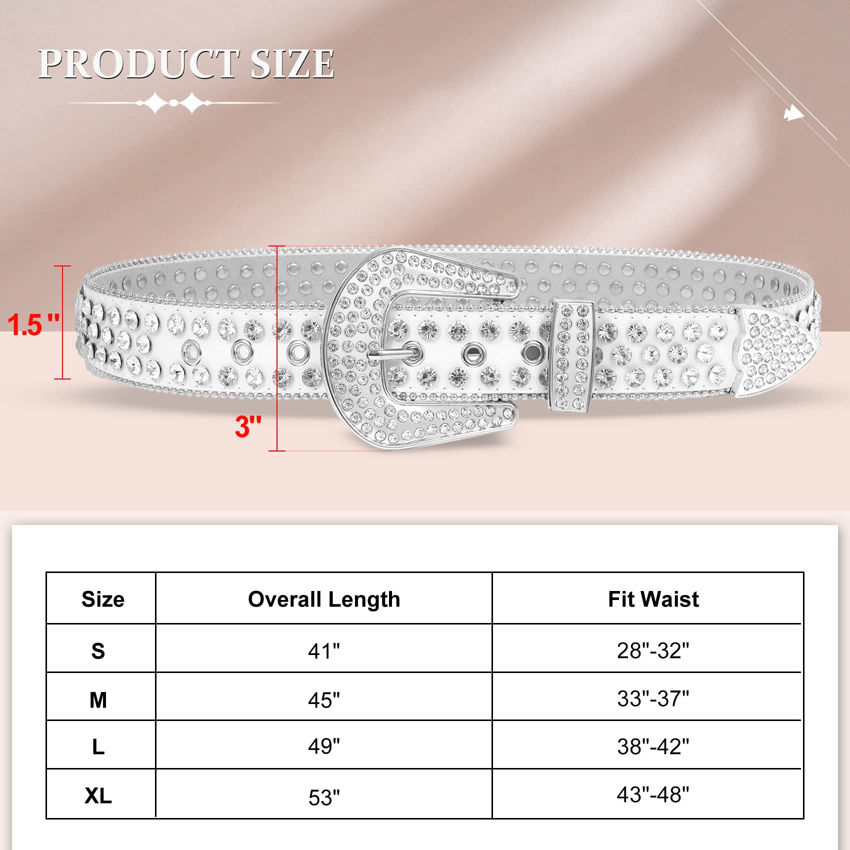 WHIPPY Women Rhinestones Leather Belt Bling Studded Western Cowgirl Waist Belt for Jeans Pants