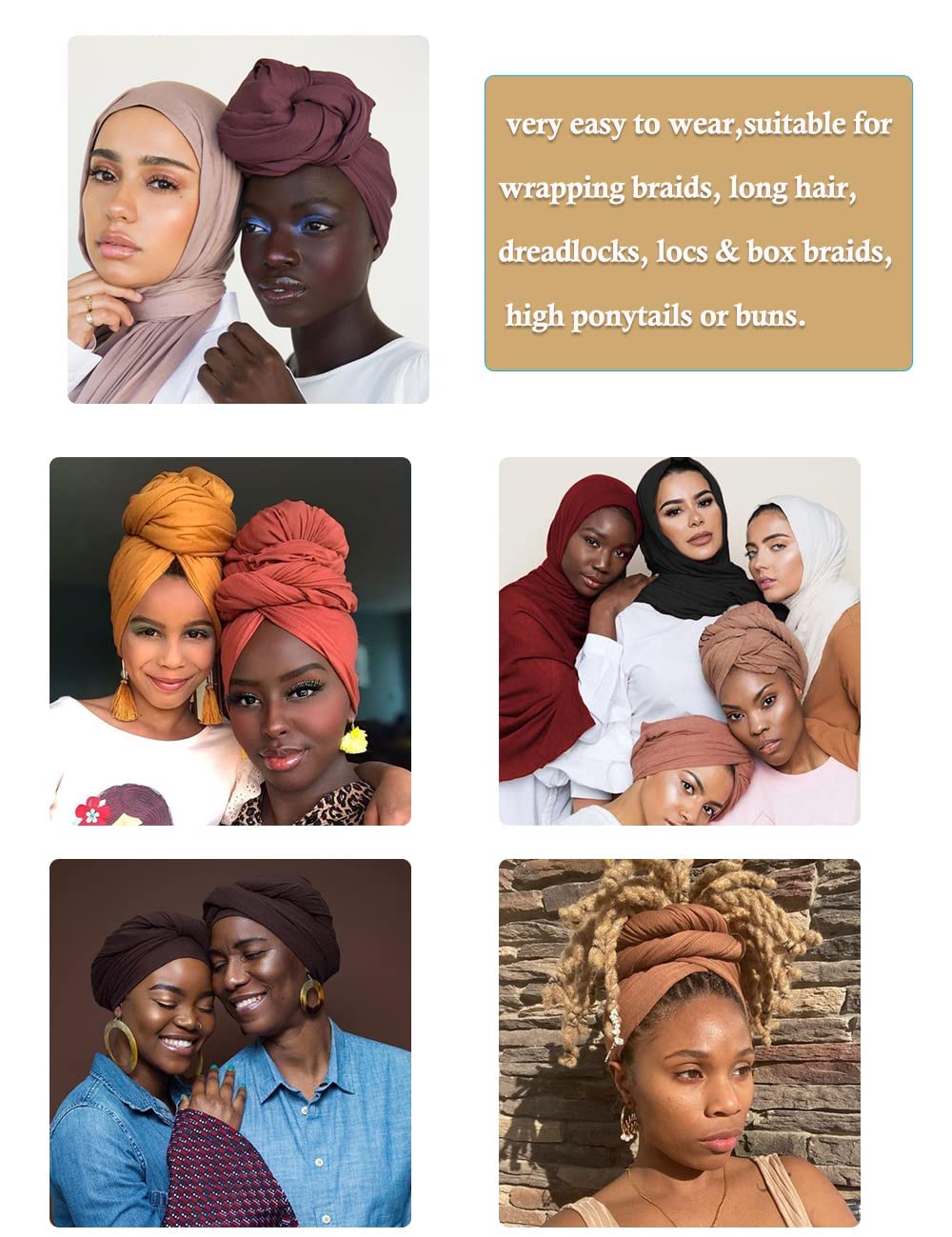 Nonbongoy 4PCS Head Wraps for Black Women Stretch Headwraps Super Soft Hair Wraps Turban Head Scarf for Braid Dreads Locs