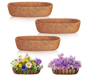 jison21 coconut fiber planter liner, 3pcs 30 inch natural coco liners for deck hanging planter window box liners half moon shape replacement for flower pots horse trough hanging basket vegetables pot