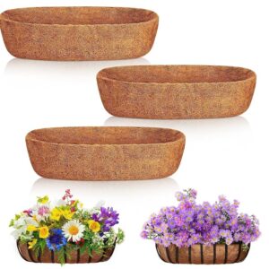 JISON21 Coconut Fiber Planter Liner, 3PCS 30 Inch Natural Coco Liners for Deck Hanging Planter Window Box Liners Half Moon Shape Replacement for Flower Pots Horse Trough Hanging Basket Vegetables Pot