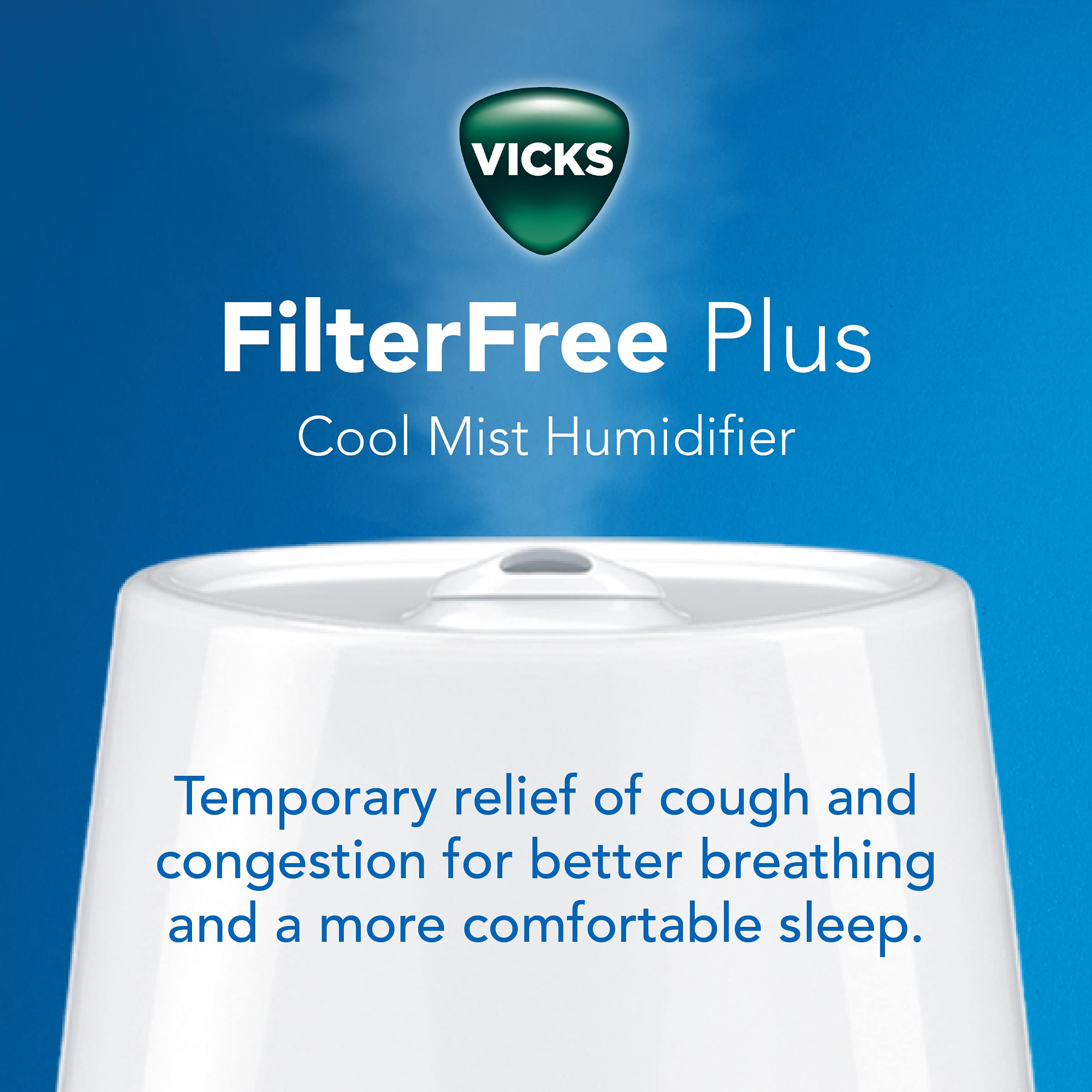 Vicks FilterFree Plus Cool Mist Plus Humidifier (VUL565), Medium Room –Filter-Free Cool Mist Humidifier for Baby, Kids and Adult Rooms, Works with Vicks VapoPads