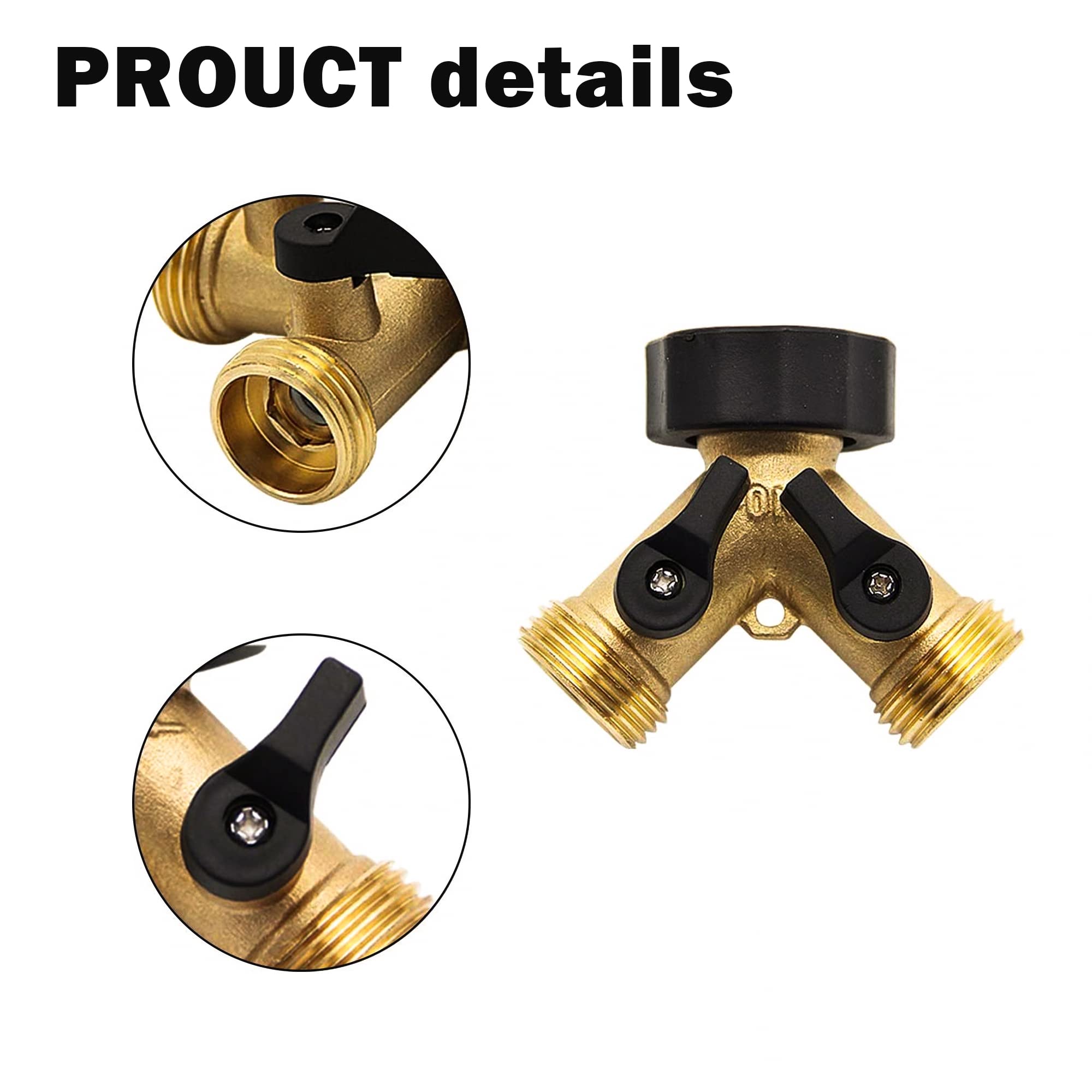 Brass Garden Hose Splitter 2 way Heavy Duty, Brass Hose Y Splitter 2 Valves, Y conneector with 2 Extra Rubber Washers