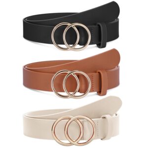 xzqtive 3 pack women's leather belts for jeans dresses pants fashion ladies waist belt with gold buckle