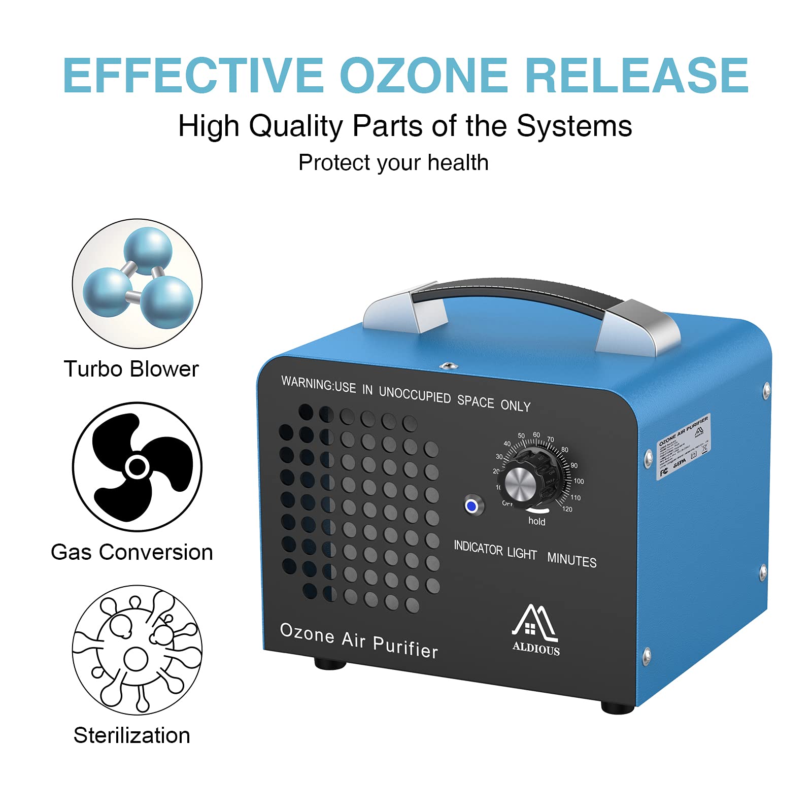 ALDIOUS Ozone Generator, 10,000mg/h High Capacity Industrial Ozone Generator Air Purifier, Commercial Ozone Generator Air Purifier, Deodorizer Ozone Machine for Rooms