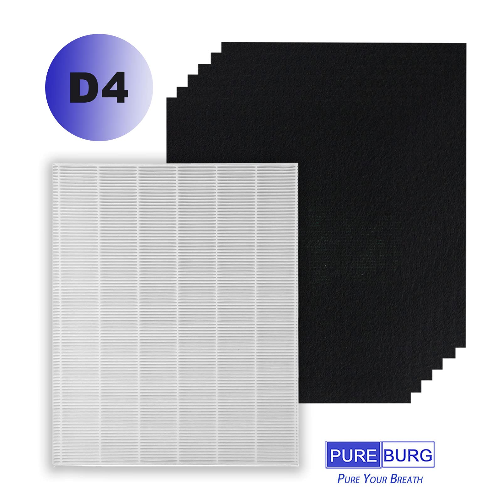 PUREBURG D4 Replacement Filter Set Compatible with Winix D480 Air Purifier 1712-0100-02, H13 HEPA + 6 x Activated Carbon Pre-Filter,Air Clean Dust VOCs