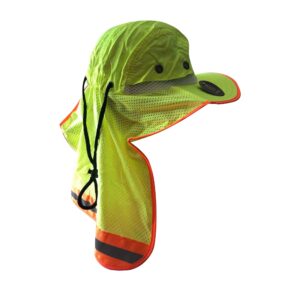 Pack of 2 Pcs Unisex Men High Visibility Sun Hat with Neck Flap Wide Brim Breathe Boonie Hat Packable Bucket Cap Adjustable (Yellow & Yellow)