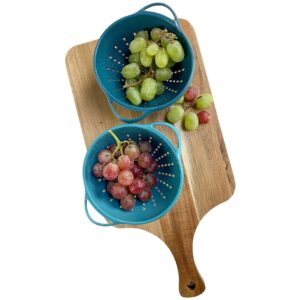 Crisp 2 Pack Mini Colander Berry Baskets - Plastic, Durable Kitchenware, Dishwasher Safe - Made in the USA - Prussian Blue & Light Teal