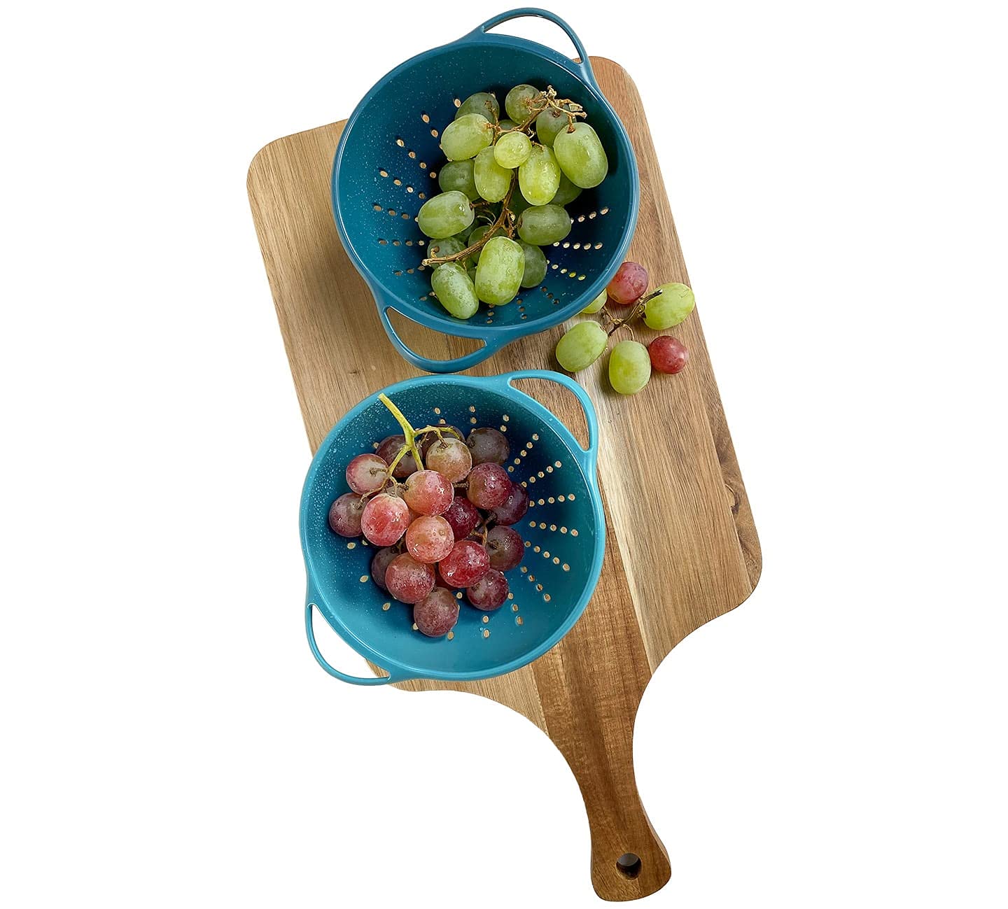 Crisp 2 Pack Mini Colander Berry Baskets - Plastic, Durable Kitchenware, Dishwasher Safe - Made in the USA - Prussian Blue & Light Teal