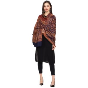 SWI STYLISH Women Woven Wool Shawl (Navy Blue)