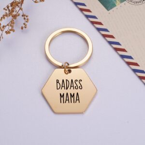 BADASS MAMA Keychain - Son to Mom Birthday Gifts - Funny Mothers Day Gift From Daughter - New Mom Gift Badass Momma Keyring