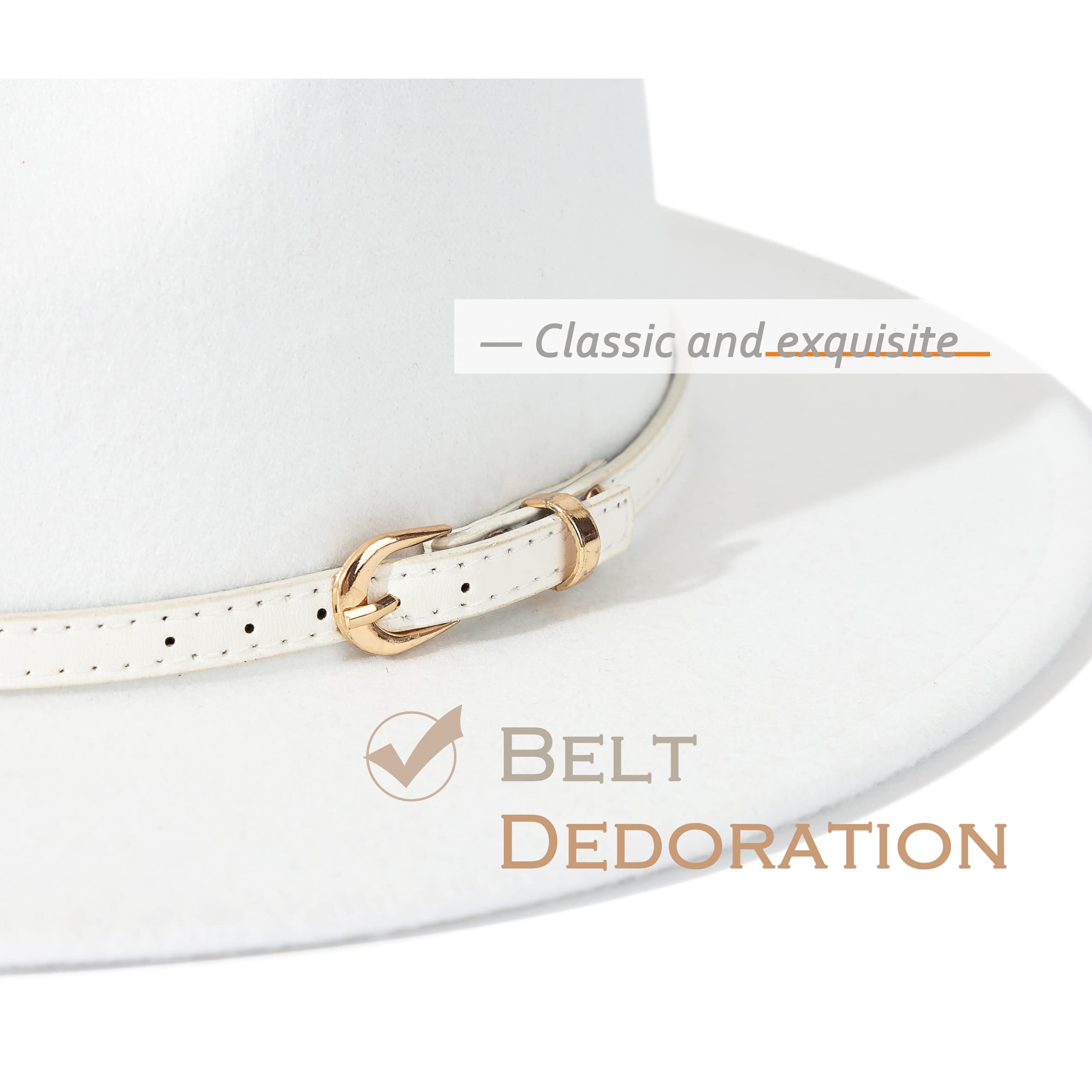 Lisianthus Women White Fedora Wide Brim Panama Hats with Color Belt Buckle (White)