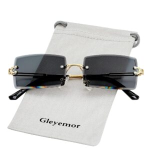 Gleyemor Rimless Rectangle Sunglasses for Women Mens Fashion Vintage Frameless Square Glasses with Gradient Lens (Grey)