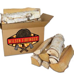 wilson birch split firewood - seasoned natural kiln dried fireplace, fire pit, bonfire logs (regular)