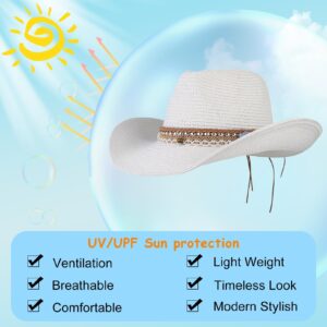 Straw Cowboy Hat for Women Men Girls Roll up Wide Brim Western Cowgirl Summer Beach Sun Hats White