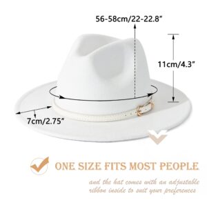 Lisianthus Women White Fedora Wide Brim Panama Hats with Color Belt Buckle (White)