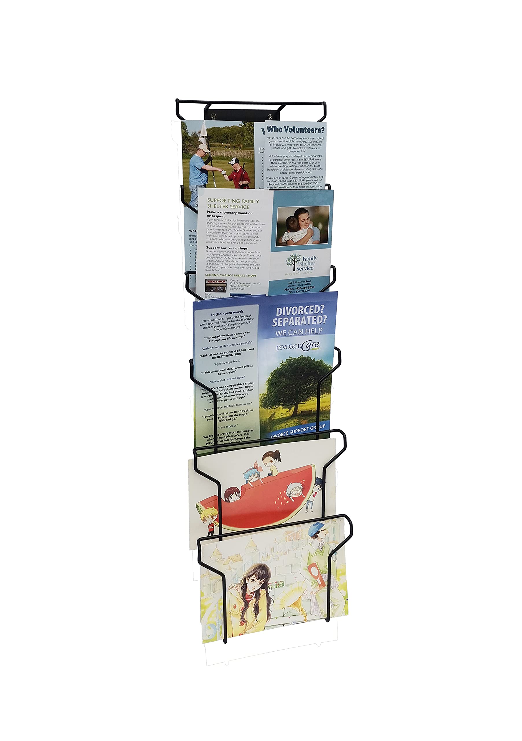 FixtureDisplays® Wall Mount Greeting Card Post Card Display Wire Rack Black Horizontal Landscape 7x5" Cards Pocket 7.8" Wide 6 Pockets 11714-NF