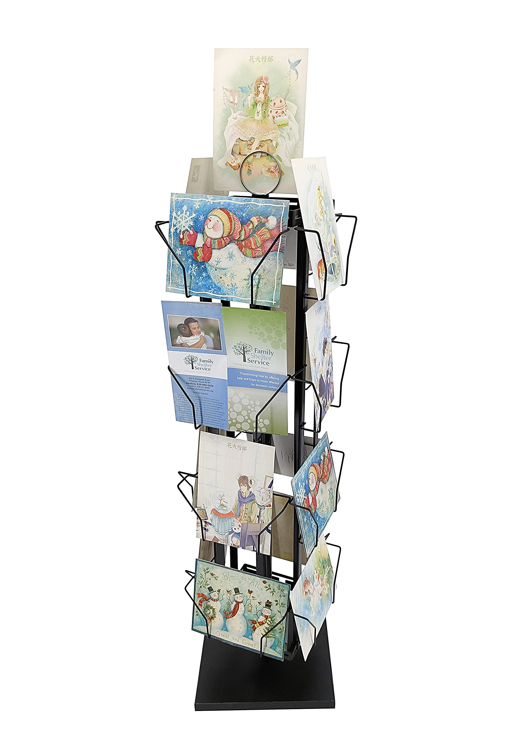 Adjustable Greeting Card Rack Display Stand 4 Tier 16 Pocket Organizer Postcard CD DVD Book Brochure Literature Rotating Spin 7X5 6X4 4X5 5X7. Pocket Size: 4.6-10"Wide X 8"High 11602-R-8"-NF