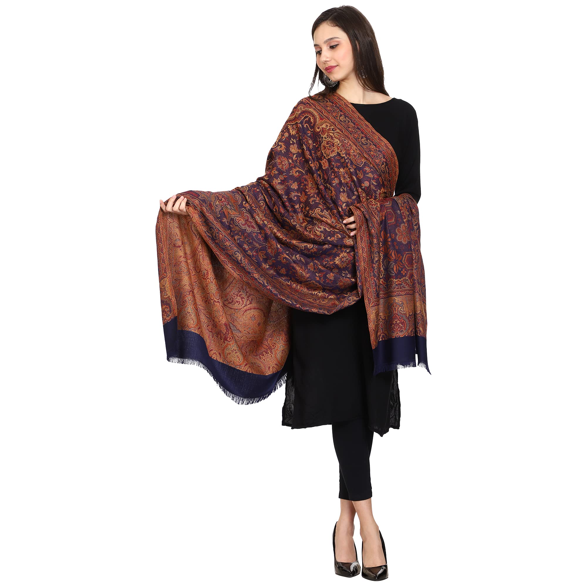 SWI STYLISH Women Woven Wool Shawl (Navy Blue)