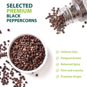 Soeos Whole Black Peppercorns, 6.7oz (190g) and Himalayan Pink Salt, 13.4oz (380g), Plastic Bottle Grinder with Spice Grinder with Salt and Pepper Shaker, Salt and Pepper Set.