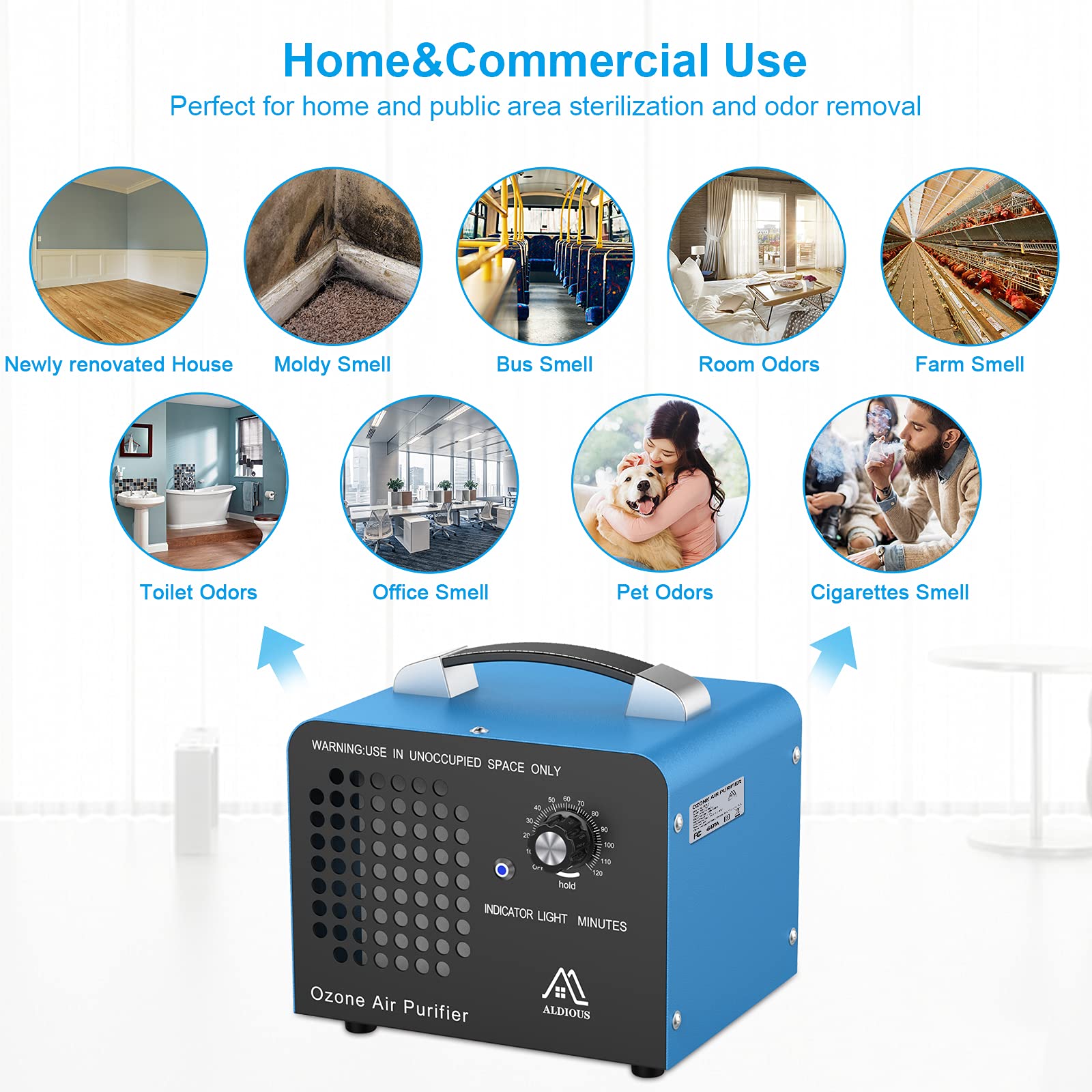 ALDIOUS Ozone Generator, 10,000mg/h High Capacity Industrial Ozone Generator Air Purifier, Commercial Ozone Generator Air Purifier, Deodorizer Ozone Machine for Rooms