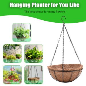 EIMQUVW 4 Pack Hanging Planter Basket Outdoor Large Hanging Flower Pots Indoor 12 inch with Coco Coir Liner Round Wire Plant Holder Chain Hanging Basket Garden for Home Decor Balcony Office1