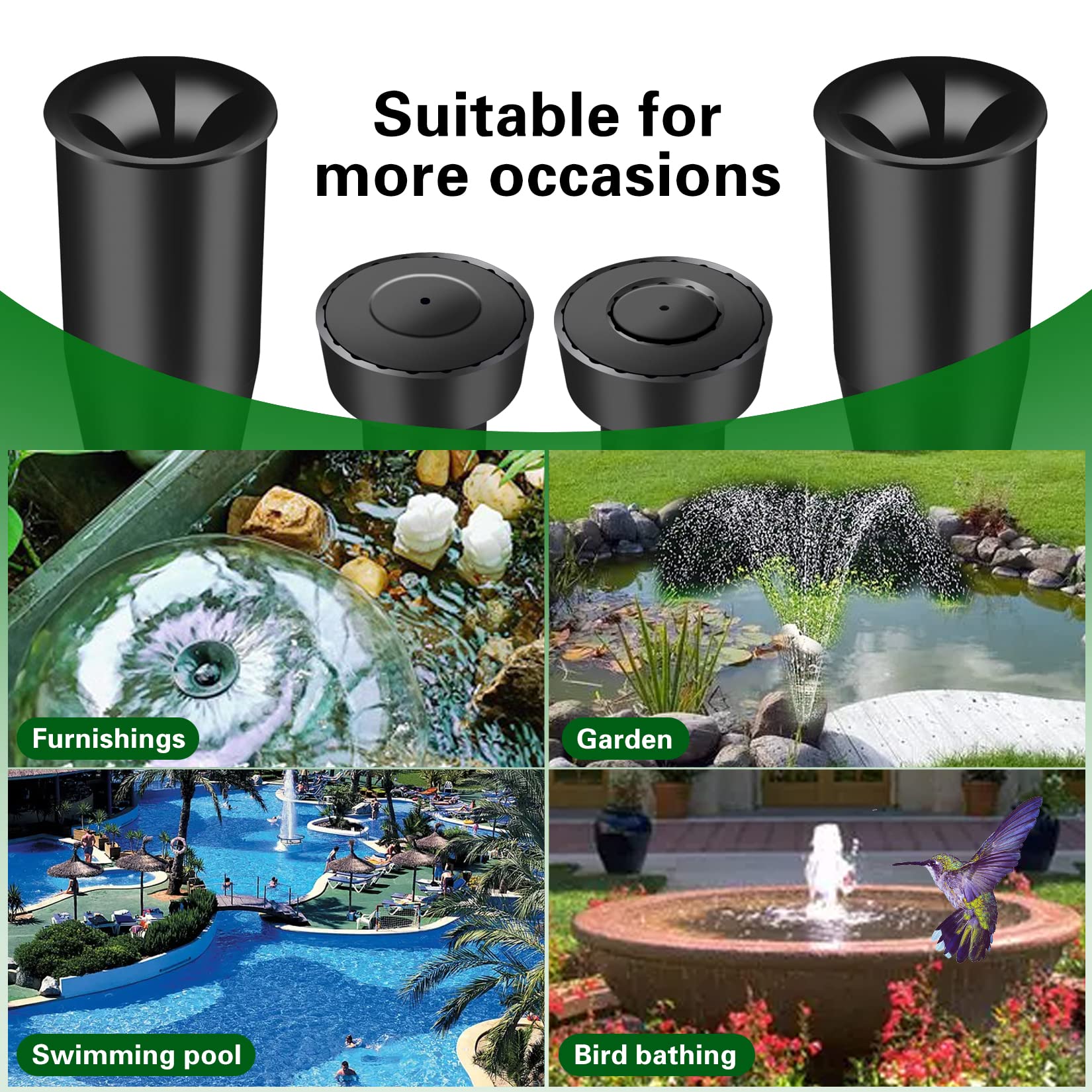 Water fountain nozzle for Garden, Ponds, Tabletop Fish Ponds, 8 pcs of Set, 2 Fountain Shaped, (size-S）