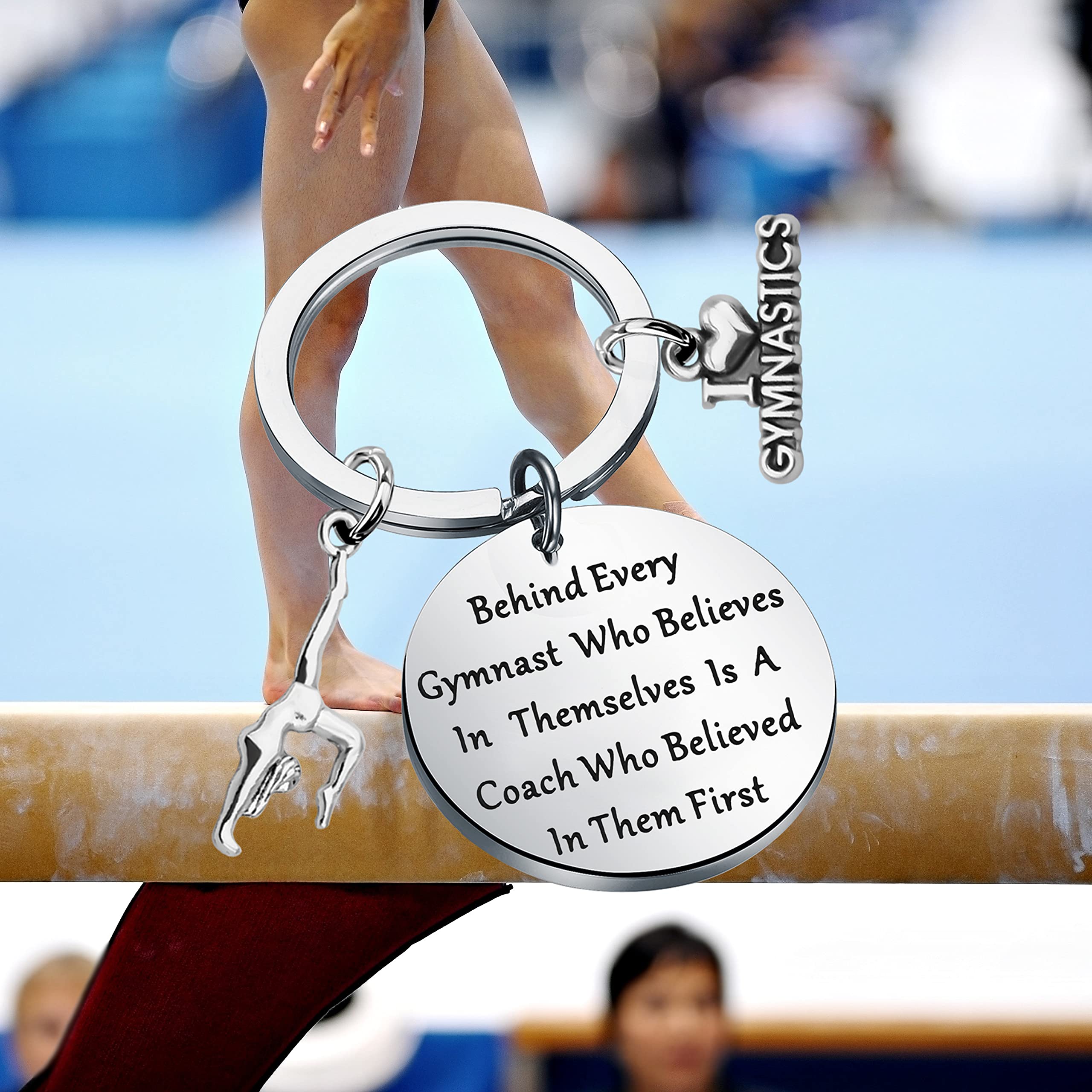 FOTAP Gymnastics Keychain Behind Every Gymnast Who Believes In Jewelry Gymnasts Gift Coach Gift Gymnast Class Team Gift (Gymnastics Key)