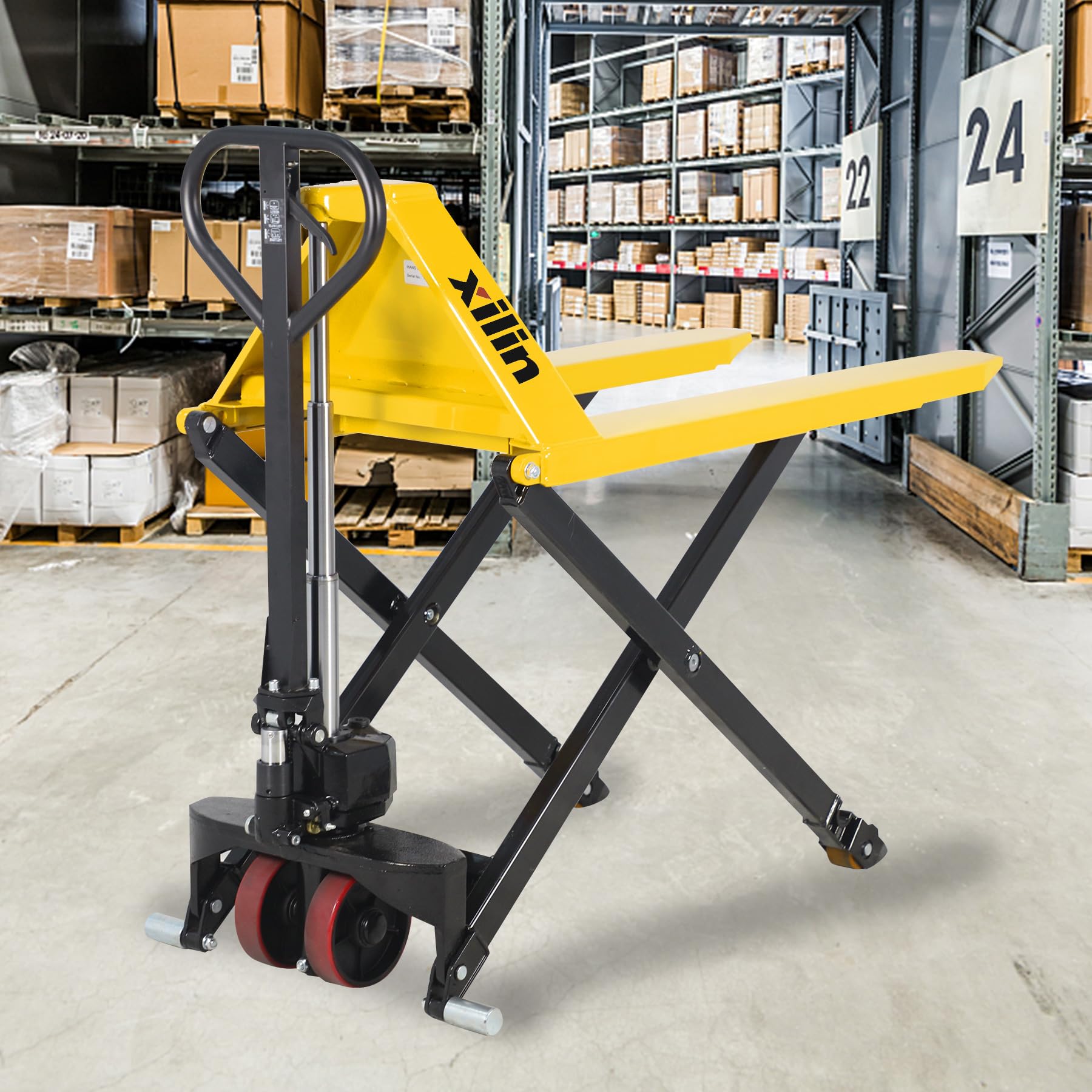 Xilin Pallet Truck,Manual Pallet Jack High Lift Truck Hand Scissor Pallet Truck 45" Lx21“W 2200lbs Capacity 3.3" Lowered 31.5 Lift Height for Open Bottom Pallet