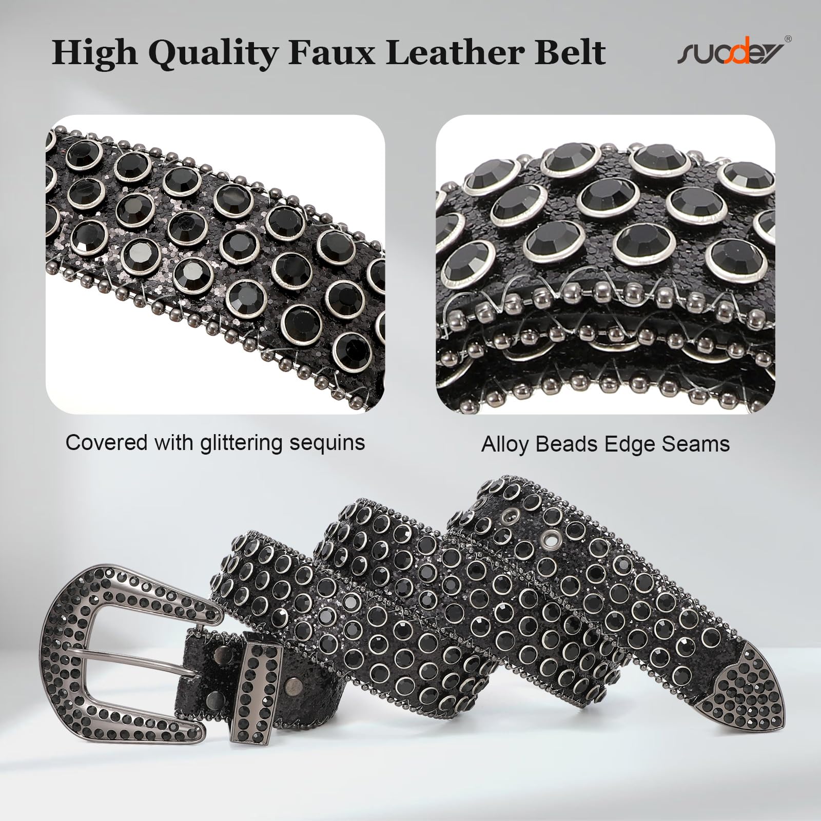 SUOSDEY Men Women Fashion Rhinestone Belt Western Cowgirl Bling Studded Design Leather Diamond Belt for Jeans Dress