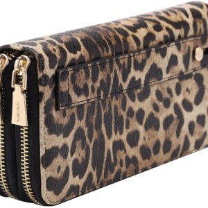 B BRENTANO Vegan Leather Double Zipper Pocket Wallet with Grip Hand Strap (Leopard)