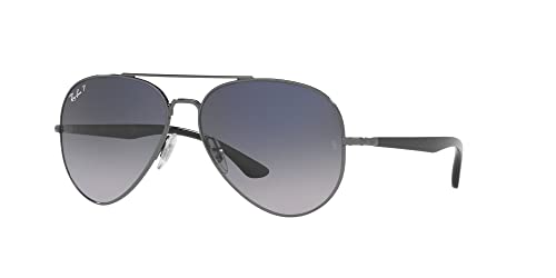 Ray-Ban RB3675 Aviator Sunglasses, Gunmetal/Blue Gradient Blue Polarized, 58 mm