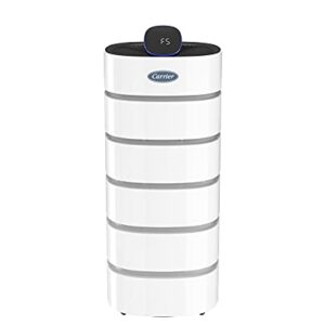 Carrier Smart Air Purifier Includes HEPA Filter and Air Quality Sensor, AHAM Verified for Rooms up to 560 Sq. Ft. with 360 Degree Filtration, White, 31.5 Inches (RMAP-SXL)