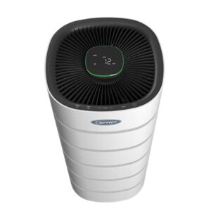 Carrier Smart Air Purifier Includes HEPA Filter and Air Quality Sensor, AHAM Verified for Rooms up to 560 Sq. Ft. with 360 Degree Filtration, White, 31.5 Inches (RMAP-SXL)