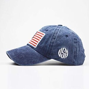 Mealah Men's American-Flag Baseball-Cap Embroidery - Washed Adjustable USA Dad Hat for Women Navy