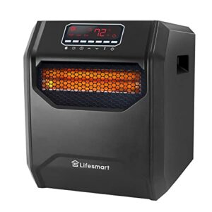 lifesmart lifepro 1500 watt high power 3 mode programmable space heater with 6 quartz infrared element, remote, and digital display, black