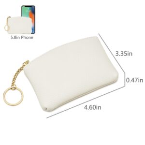 WOZEAH Artificial Leather Coin Purse Change Purse With Key Chain Ring Zipper For Men Women (A White)