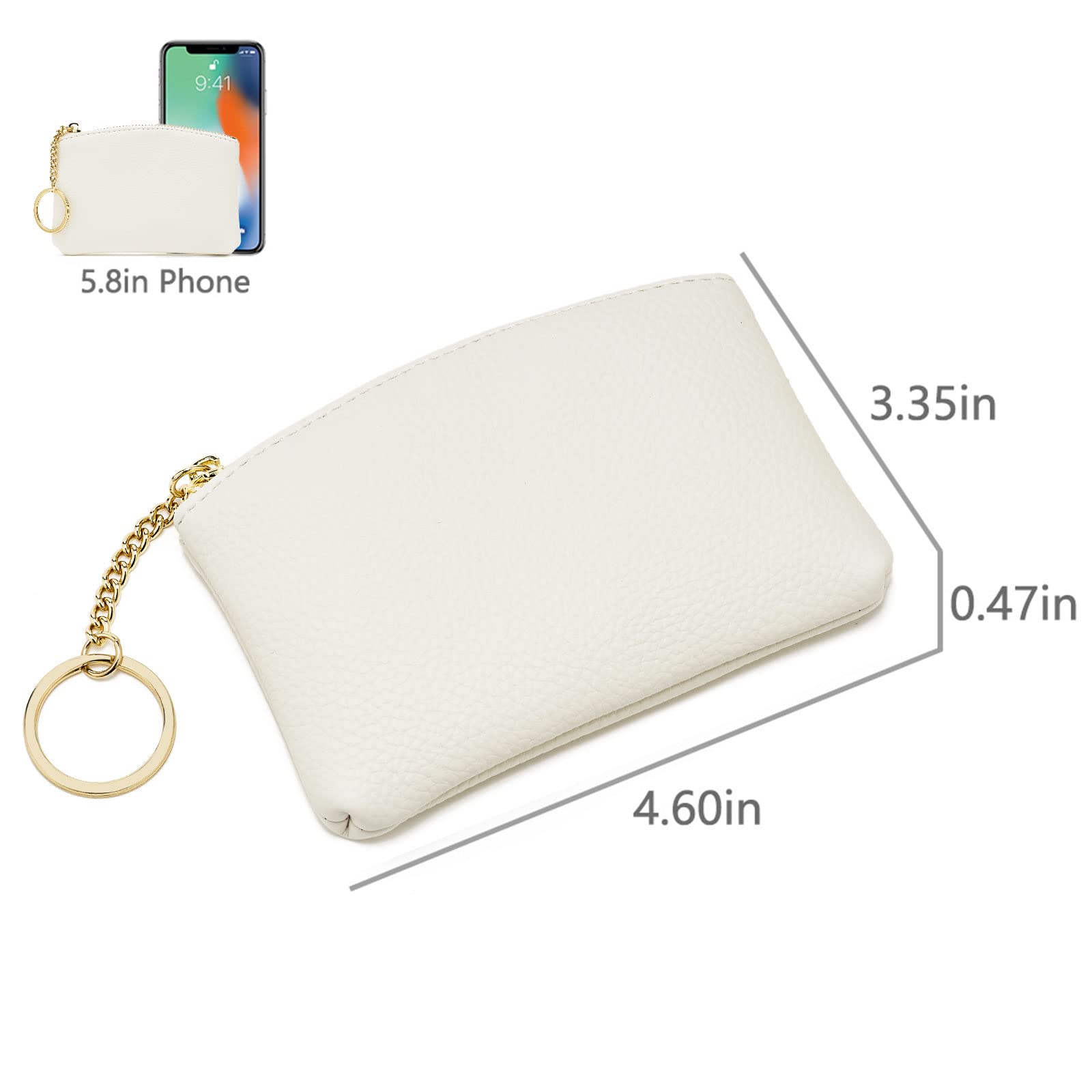 WOZEAH Artificial Leather Coin Purse Change Purse With Key Chain Ring Zipper For Men Women (A White)