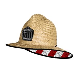 Alpha Defense Co. Fire Straw Hat - American Flag Under Brim Hat for Men and Women - includes 1 Face Shield