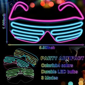 TOODOO 4 pcs Shutter Flashing Sunglasses Light up Glasses LED Neon Rave Glasses Glow in The Dark(Fresh Color)