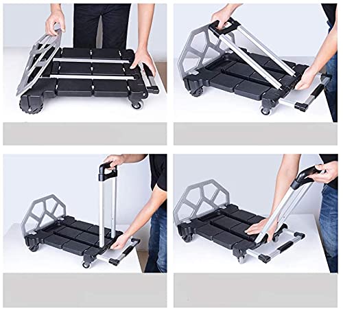 GAOFD Four Wheel Plastic Trolley Moving Delivery Load Heavy Truck Folding Tablet Portable Small Car Car Supplies/Black/Large