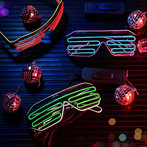 TOODOO 3 Pieces Light up Glasses Halloween Party Glow Flashing LED Sunglasses Shutter Neon Rave Glasses Costumes for Party Nightclubs Concert(Pink Blue, White Fluorescent Green, Yellow Red)